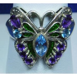 Nicky Butler Sterling Silver Multi Gemstone Butterfly Ring Size 9